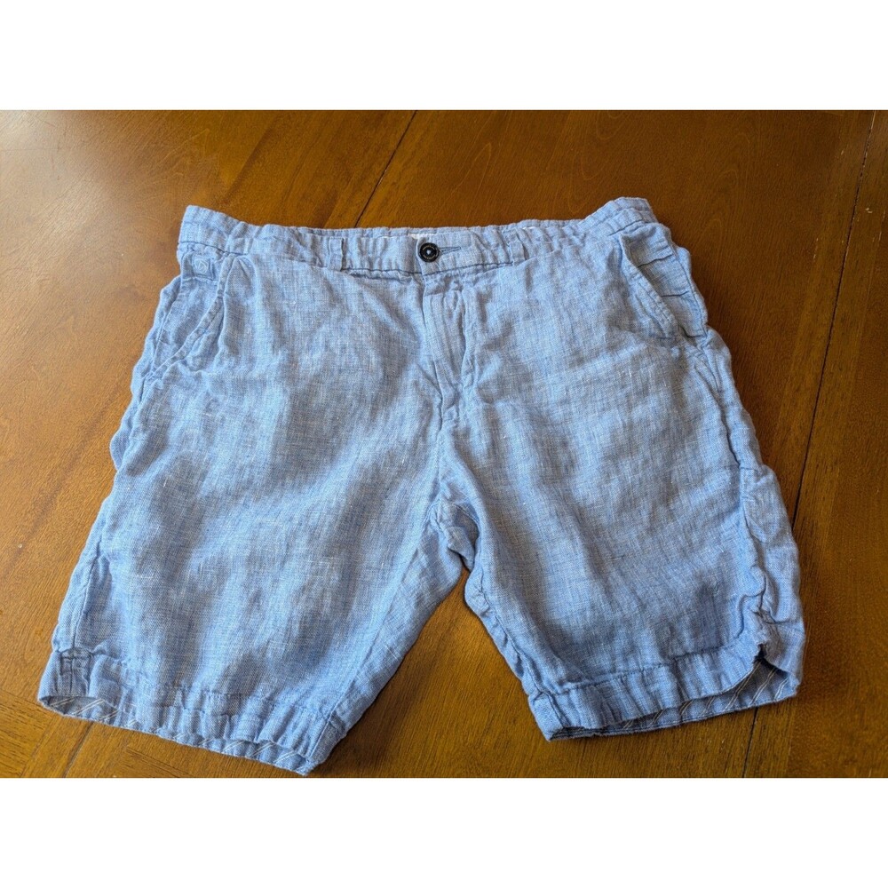 Porter & Ash Mens 36 Linen Shorts Light Blue Flat Front Summer Coastal Prep
